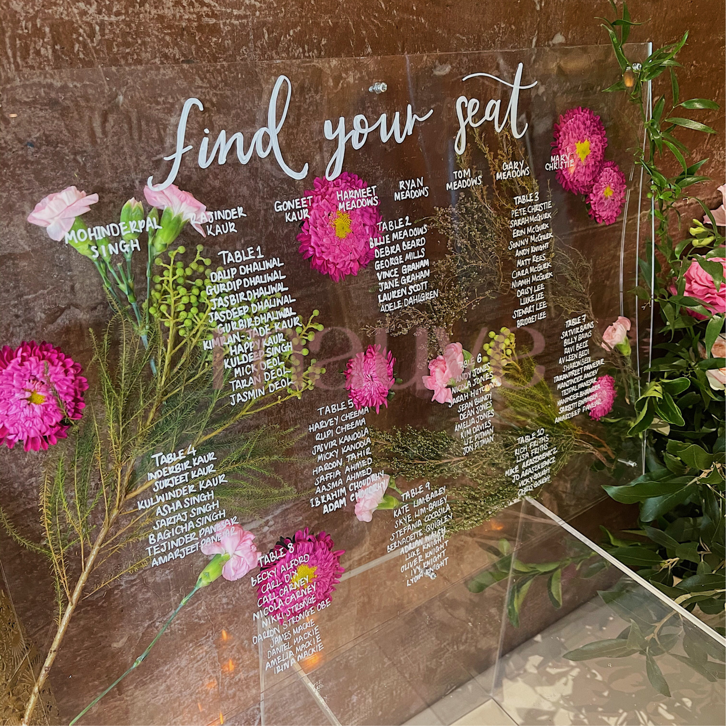 table plan pressed flower acrylic sign