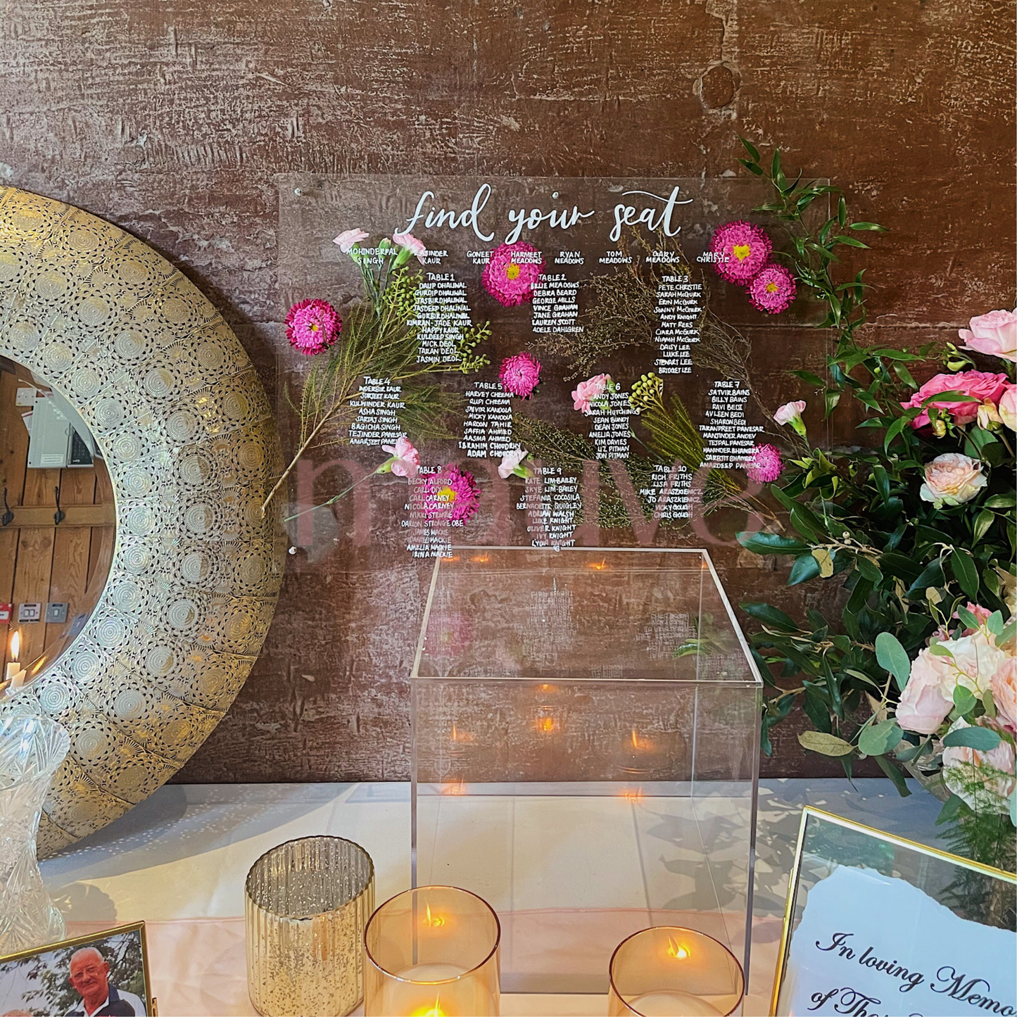 table plan pressed flower acrylic sign